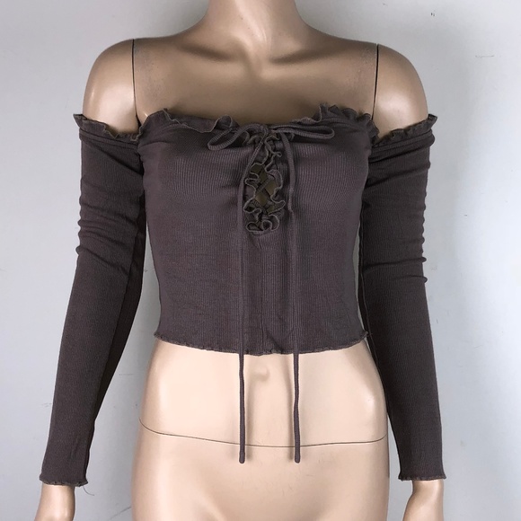 Bear Dance Tops - Bear Dance Cold Shoulder Crop Top Tie Front M